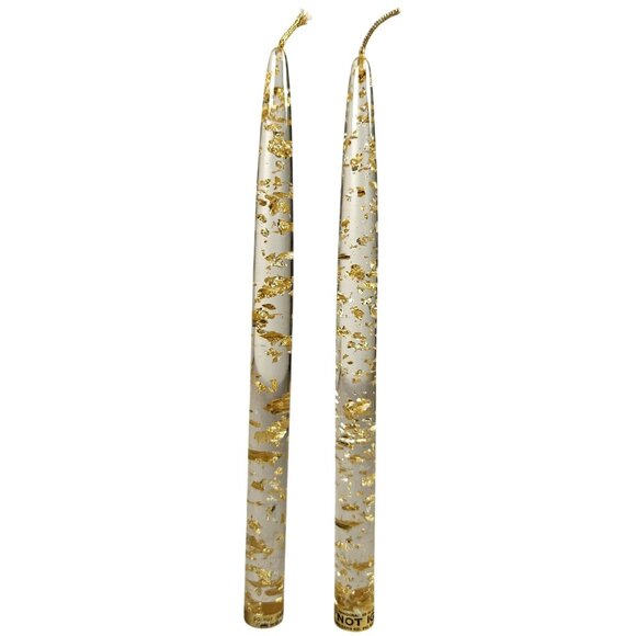 Vintage Lucite Clear Gold Fleck Taper Candles 10" Set of 2 MCM Candlesticks - Picture 1 of 5